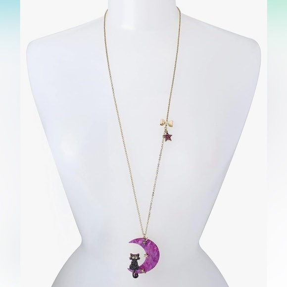 Betsey Johnson Cat and Moon Necklace - Picture 2 of 3